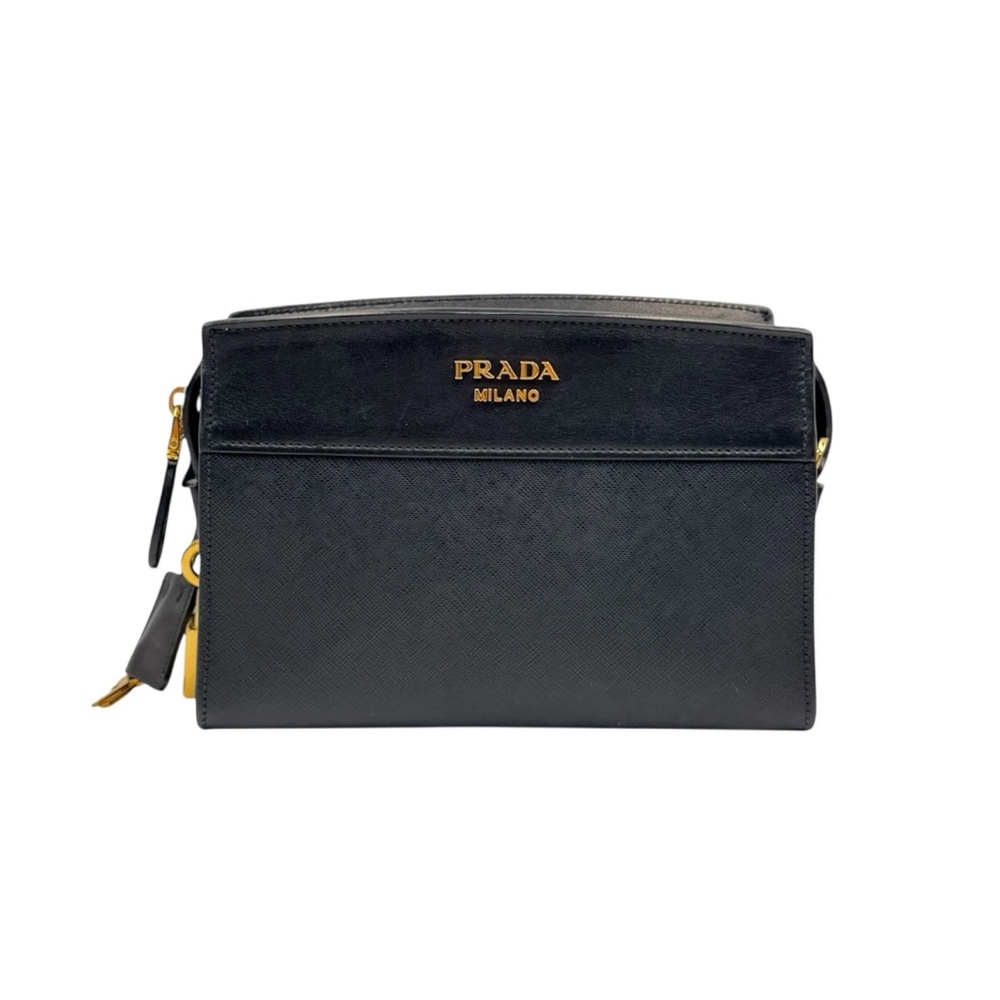 Prada Black Saffiano Leather Messenger with Gold Logo